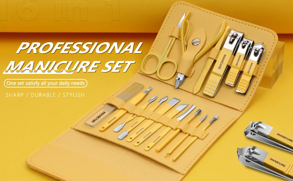 Manicure Set Professional Nail Clippers Pedicure Kit, 16 PCs Stainless Steel Nail Care Tools Grooming Kit with Luxurious Travel