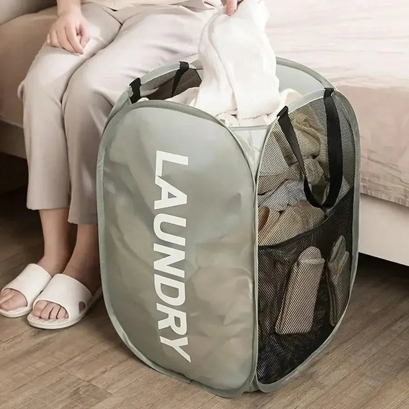 Mesh Laundry,Portable Pop Up Hamper Wide Opening,Dirty Clothes Storage box,Size 36x58cm,Dorm Travel Items Laundry Basket