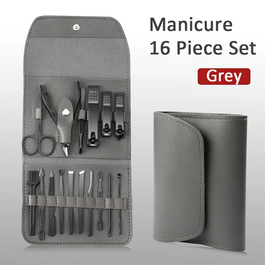 Manicure Set 16 In 1 Professional Full Function Kit Stainless Steel Pedicure Sets With Leather Portable Case Idea Gift
