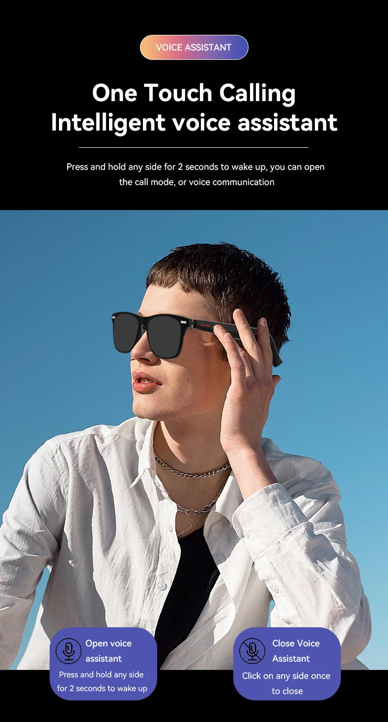Smart Glasses Camera Remote Shoot Bluetooth Call Music Stereo Mic Men Touch Sunglasses AI Voice Assistant For Android IOS Phone