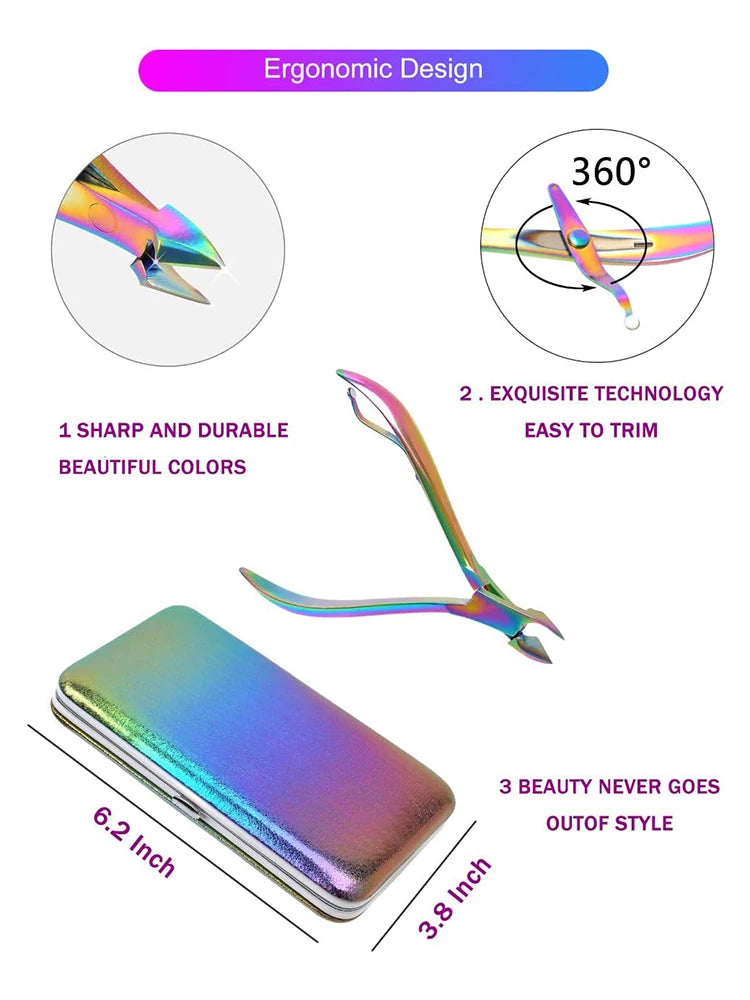 Rainbow Manicure Kits 18 Pcs Nail Clippers for Women Gift Women's Rainbow Leather Manicure Set 18-RainbowManicure Kits