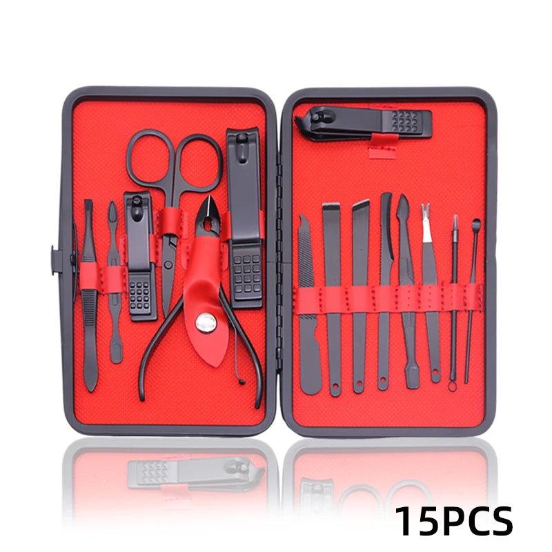 12/18/24pcs Manicure Set Nail Clippers Kit Professional Stainless Steel Nail Care Tools with Leather Travel Case