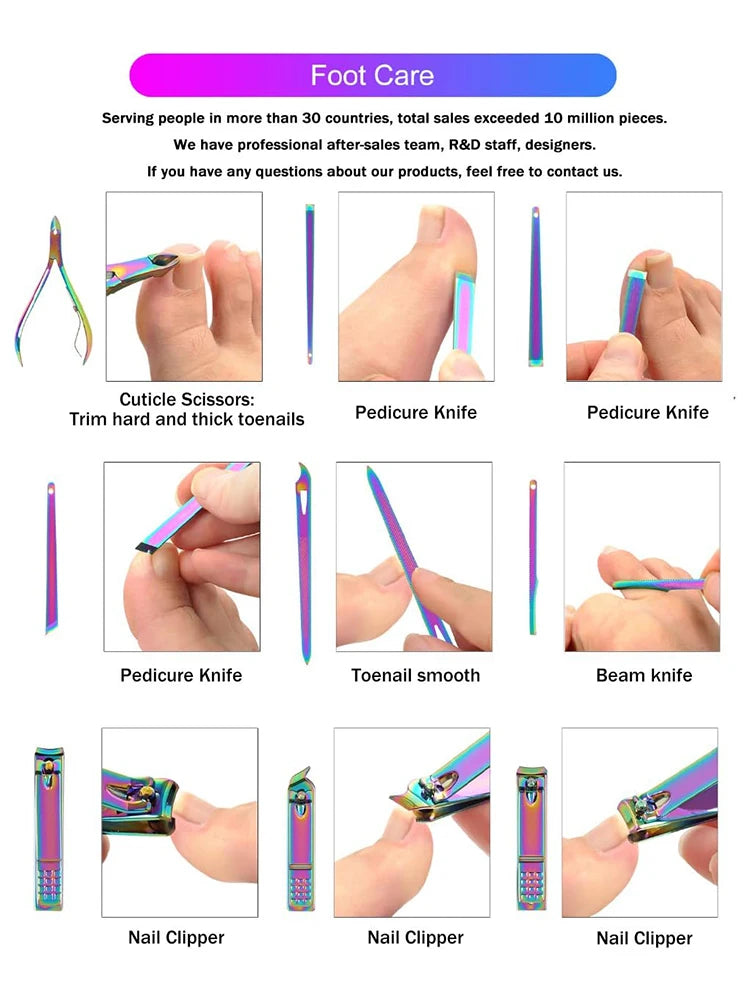 Rainbow Manicure Kits 18 Pcs Nail Clippers for Women Gift Women's Rainbow Leather Manicure Set 18-RainbowManicure Kits
