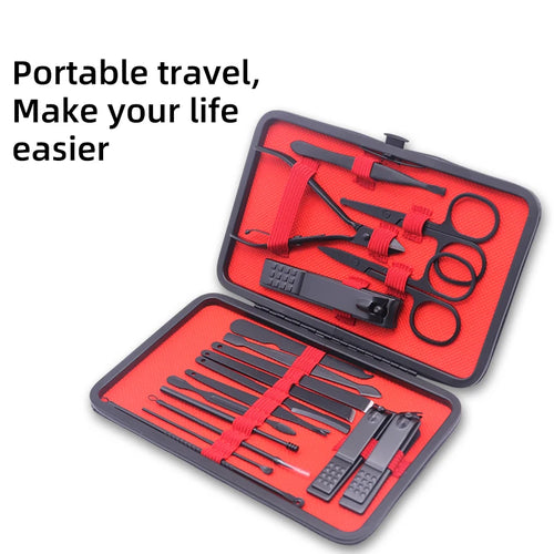12/18/24pcs Manicure Set Nail Clippers Kit Professional Stainless Steel Nail Care Tools with Leather Travel Case
