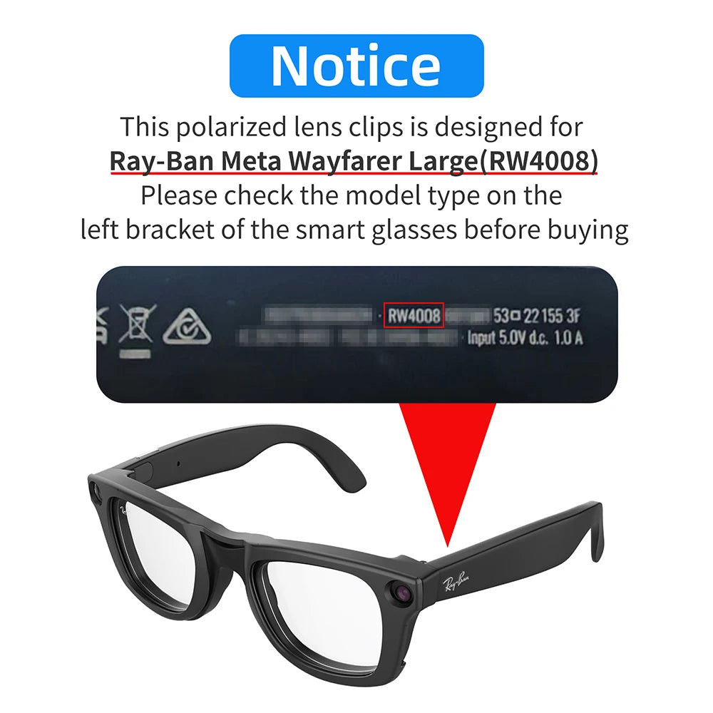 Brand New Hibloks For RayBan Meta Wayfarer Large Glasses Clip Colorful Polarized Sunglasses Lenses Anti-Glare Protection