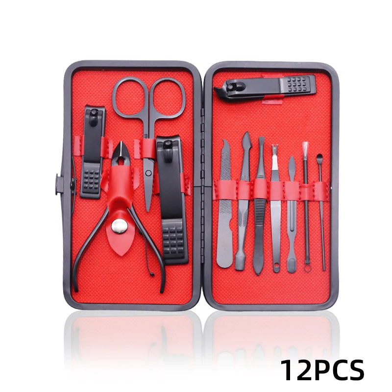 12/18/24pcs Manicure Set Nail Clippers Kit Professional Stainless Steel Nail Care Tools with Leather Travel Case