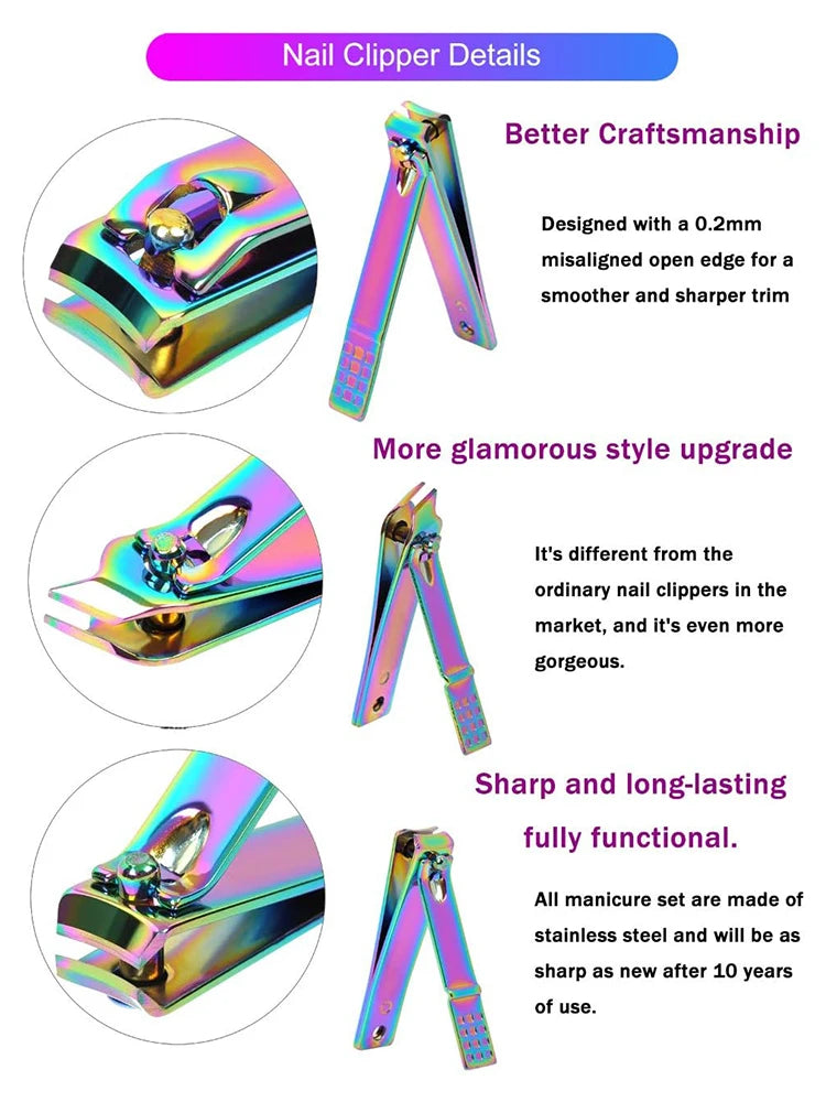 Rainbow Manicure Kits 18 Pcs Nail Clippers for Women Gift Women's Rainbow Leather Manicure Set 18-RainbowManicure Kits