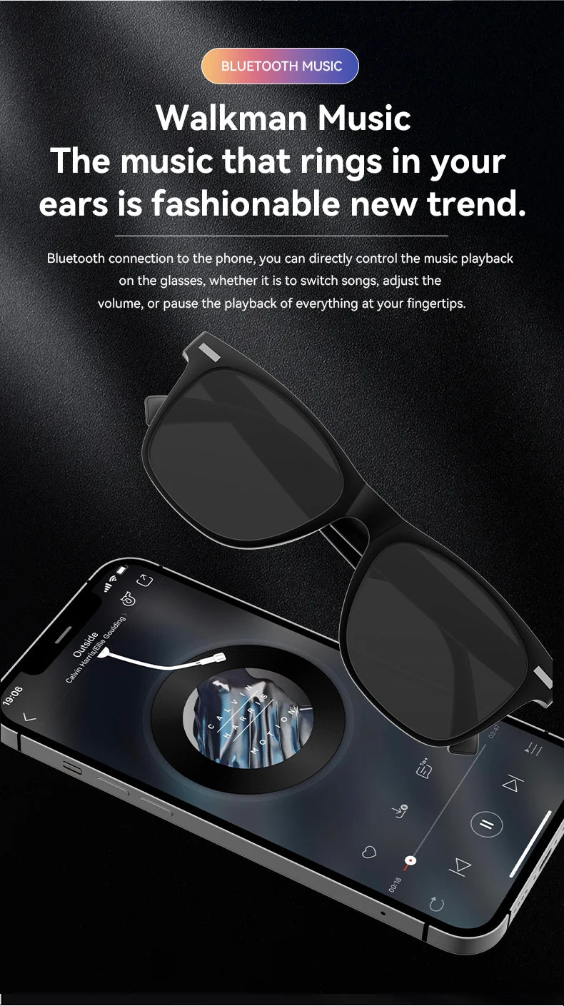 Smart Glasses Camera Remote Shoot Bluetooth Call Music Stereo Mic Men Touch Sunglasses AI Voice Assistant For Android IOS Phone