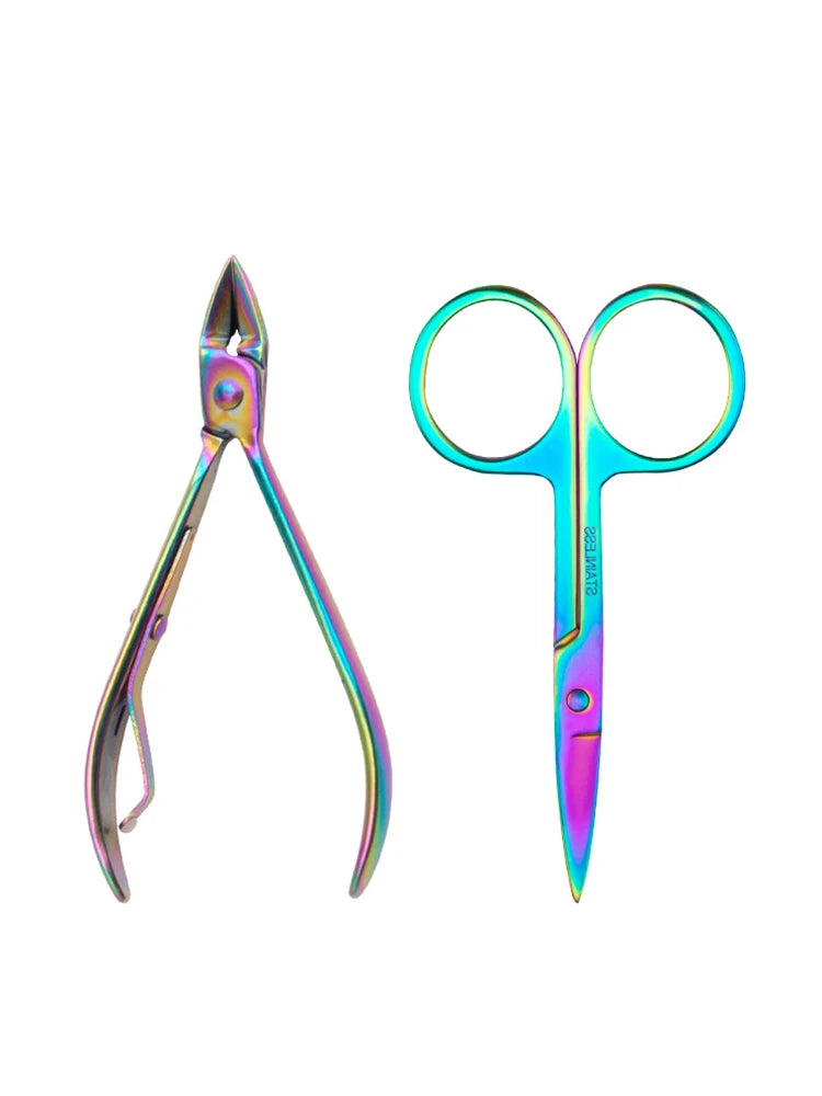 Rainbow Manicure Kits 18 Pcs Nail Clippers for Women Gift Women's Rainbow Leather Manicure Set 18-RainbowManicure Kits