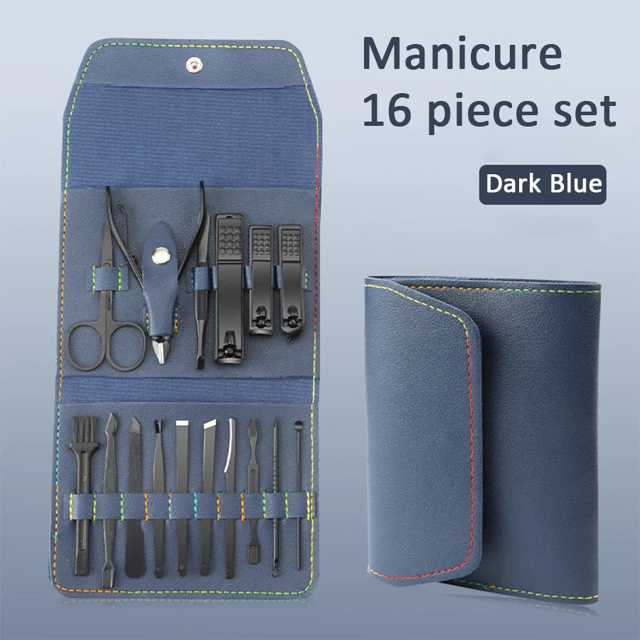 Manicure Set 16 In 1 Professional Full Function Kit Stainless Steel Pedicure Sets With Leather Portable Case Idea Gift