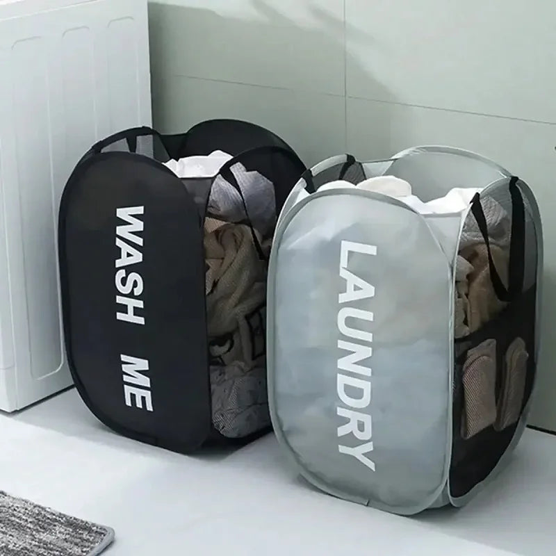Mesh Laundry,Portable Pop Up Hamper Wide Opening,Dirty Clothes Storage box,Size 36x58cm,Dorm Travel Items Laundry Basket