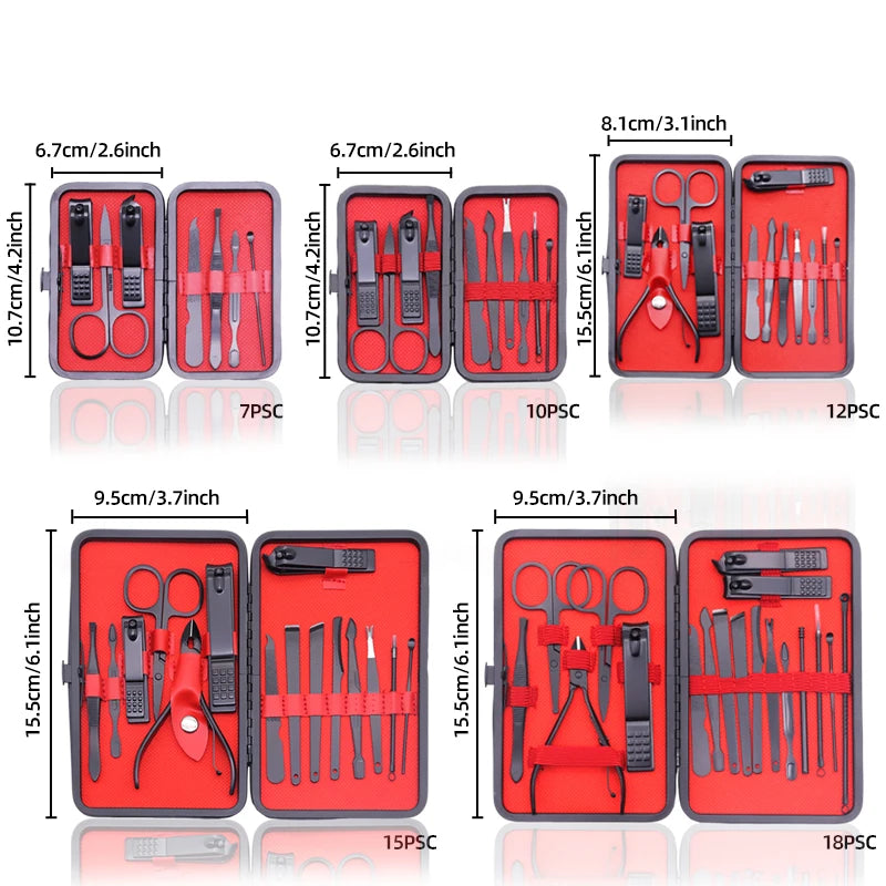 12/18/24pcs Manicure Set Nail Clippers Kit Professional Stainless Steel Nail Care Tools with Leather Travel Case