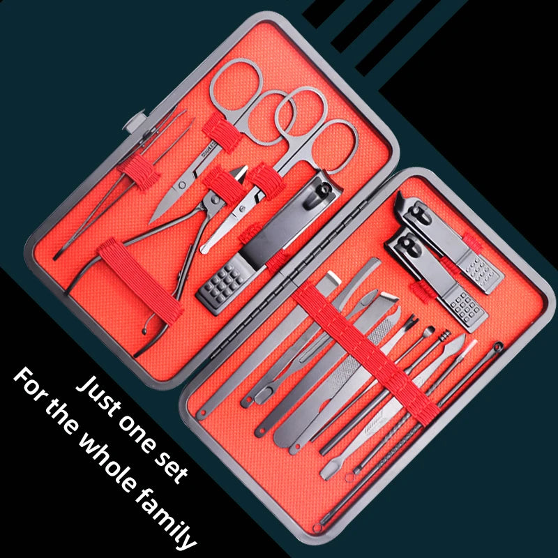12/18/24pcs Manicure Set Nail Clippers Kit Professional Stainless Steel Nail Care Tools with Leather Travel Case