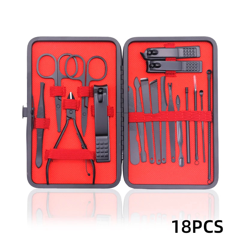 12/18/24pcs Manicure Set Nail Clippers Kit Professional Stainless Steel Nail Care Tools with Leather Travel Case