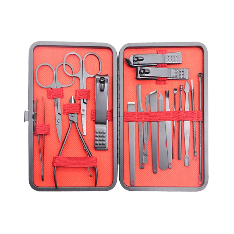 12/18/24pcs Manicure Set Nail Clippers Kit Professional Stainless Steel Nail Care Tools with Leather Travel Case