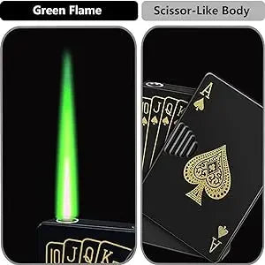 Jet Torch Lighter, Green Flame Ace Lighter, Refillable Butane Lighter,Ace of Spades Cool Lighter Windproof Poker Design Gift New