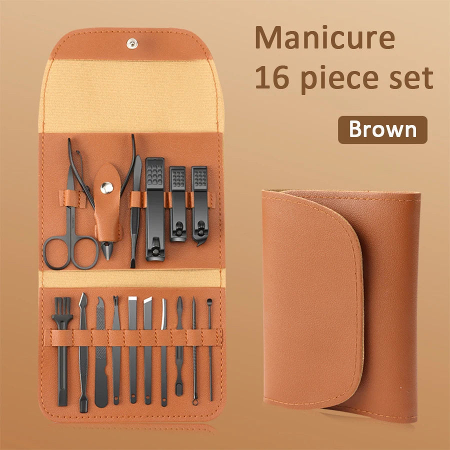 Manicure Set 16 In 1 Professional Full Function Kit Stainless Steel Pedicure Sets With Leather Portable Case Idea Gift