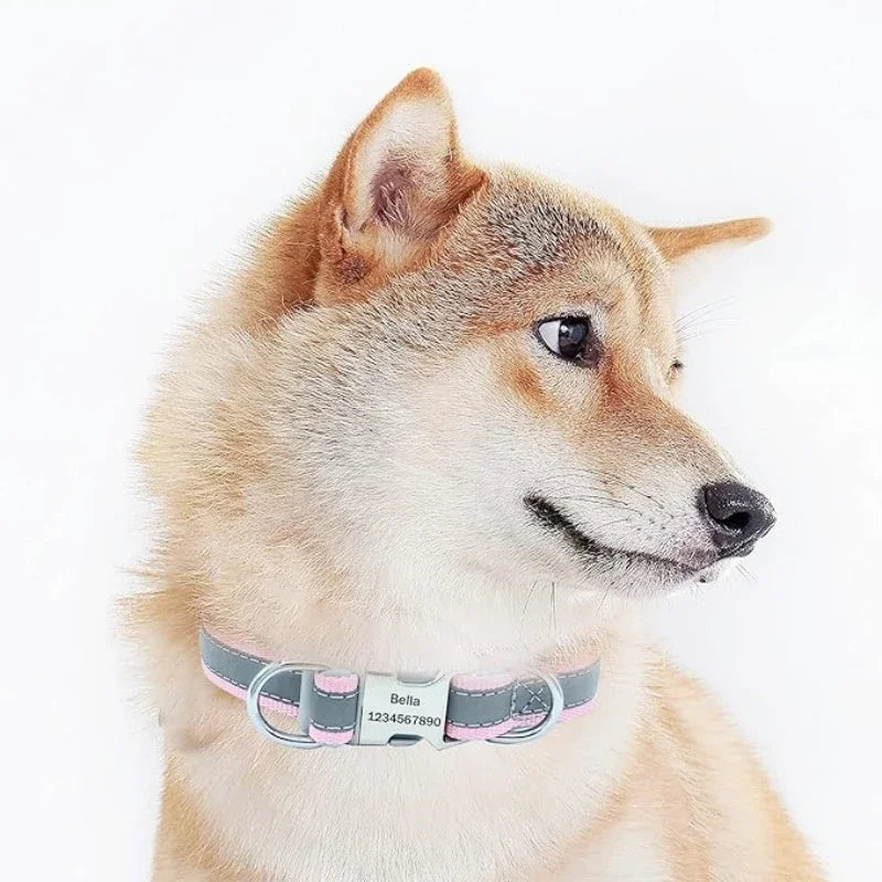 Adjustable Reflective Personalized Dog Collar Free Engraving Custom ID Collars Durable Puppy Collar for Small Medium Large Dogs