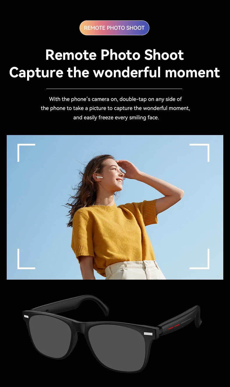 Smart Glasses Camera Remote Shoot Bluetooth Call Music Stereo Mic Men Touch Sunglasses AI Voice Assistant For Android IOS Phone