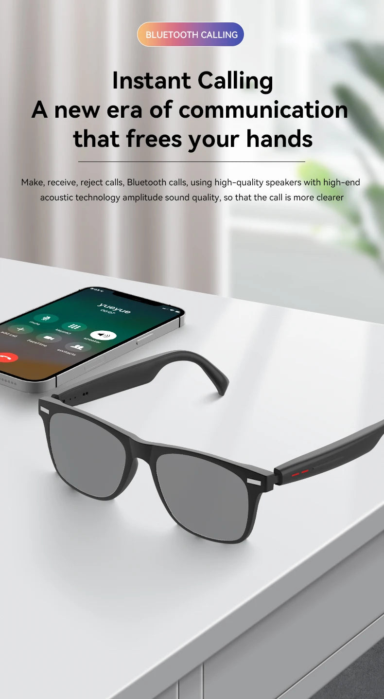 Smart Glasses Camera Remote Shoot Bluetooth Call Music Stereo Mic Men Touch Sunglasses AI Voice Assistant For Android IOS Phone