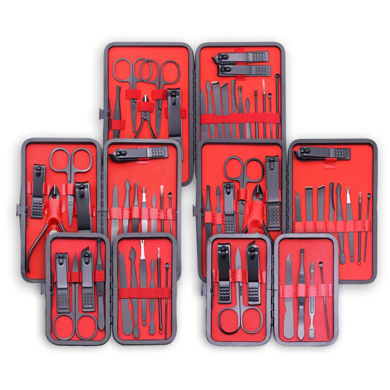 12/18/24pcs Manicure Set Nail Clippers Kit Professional Stainless Steel Nail Care Tools with Leather Travel Case
